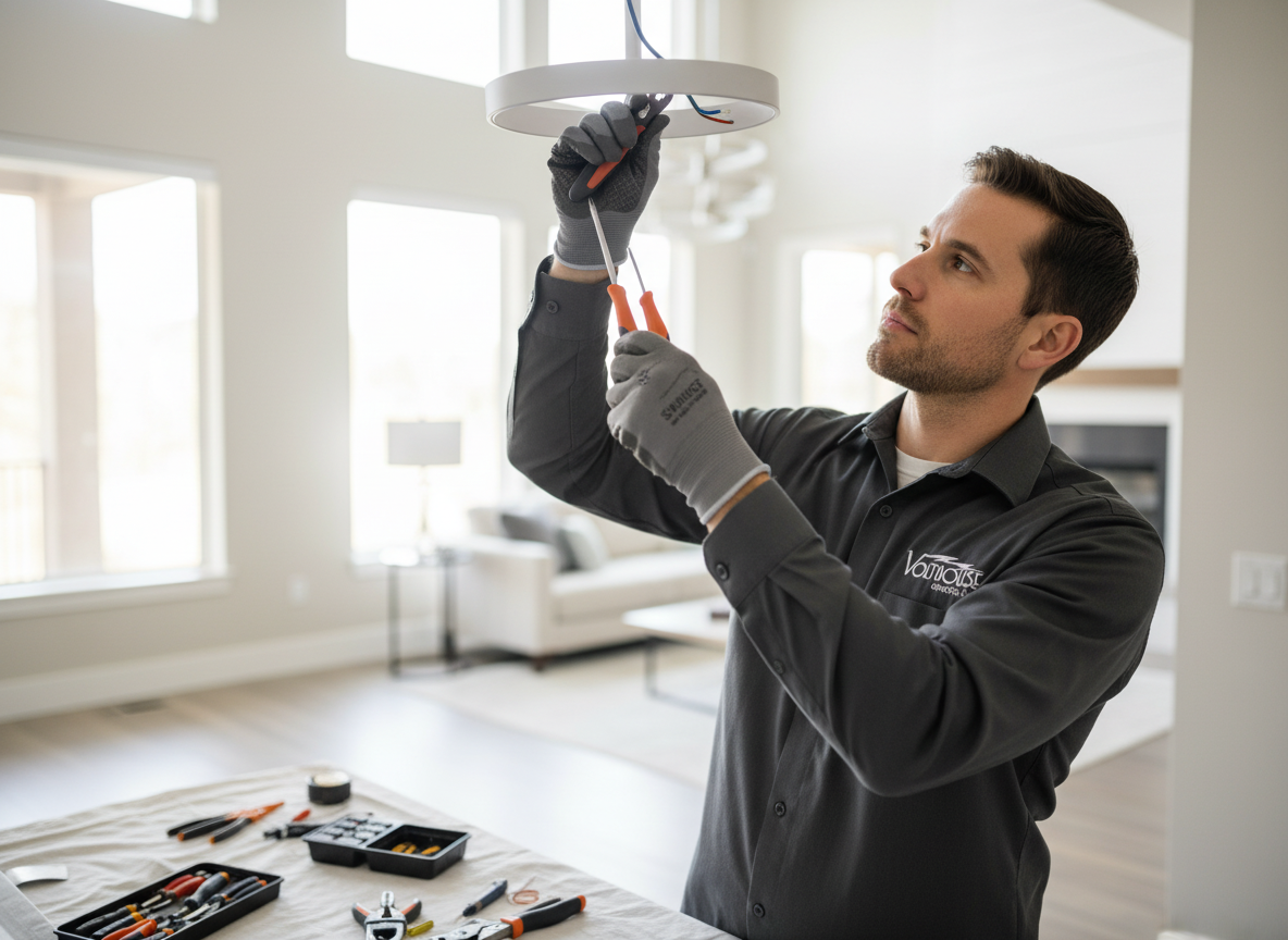 Professional electrician at work